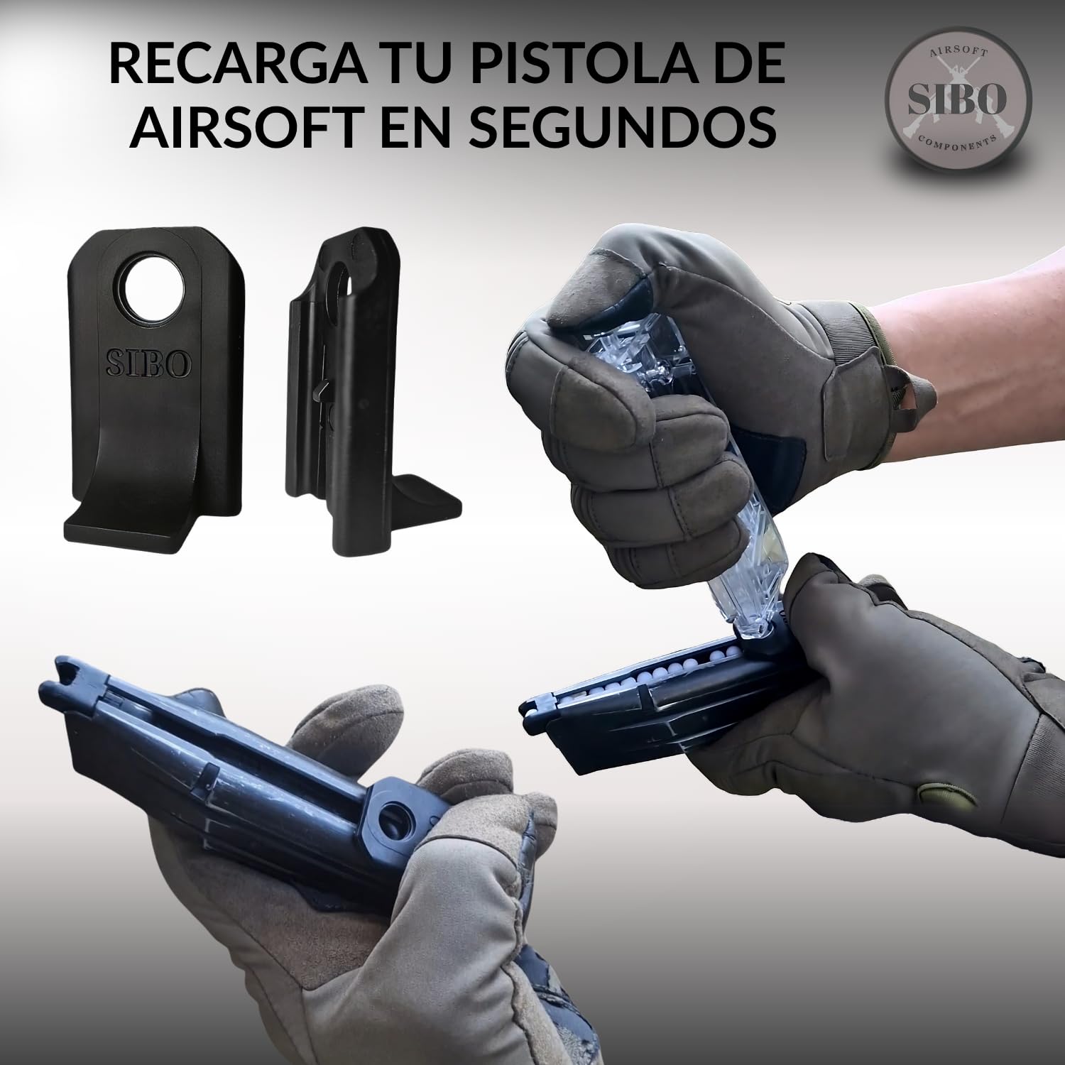 Sibo - Airsoft Cargador Rápido para Pistolas - Speedloader - 6mm Bolas Airsoft 0.20, 0.25 - Bolas Bio - Accesorio Recarga - Loader BB - Pistola Softair