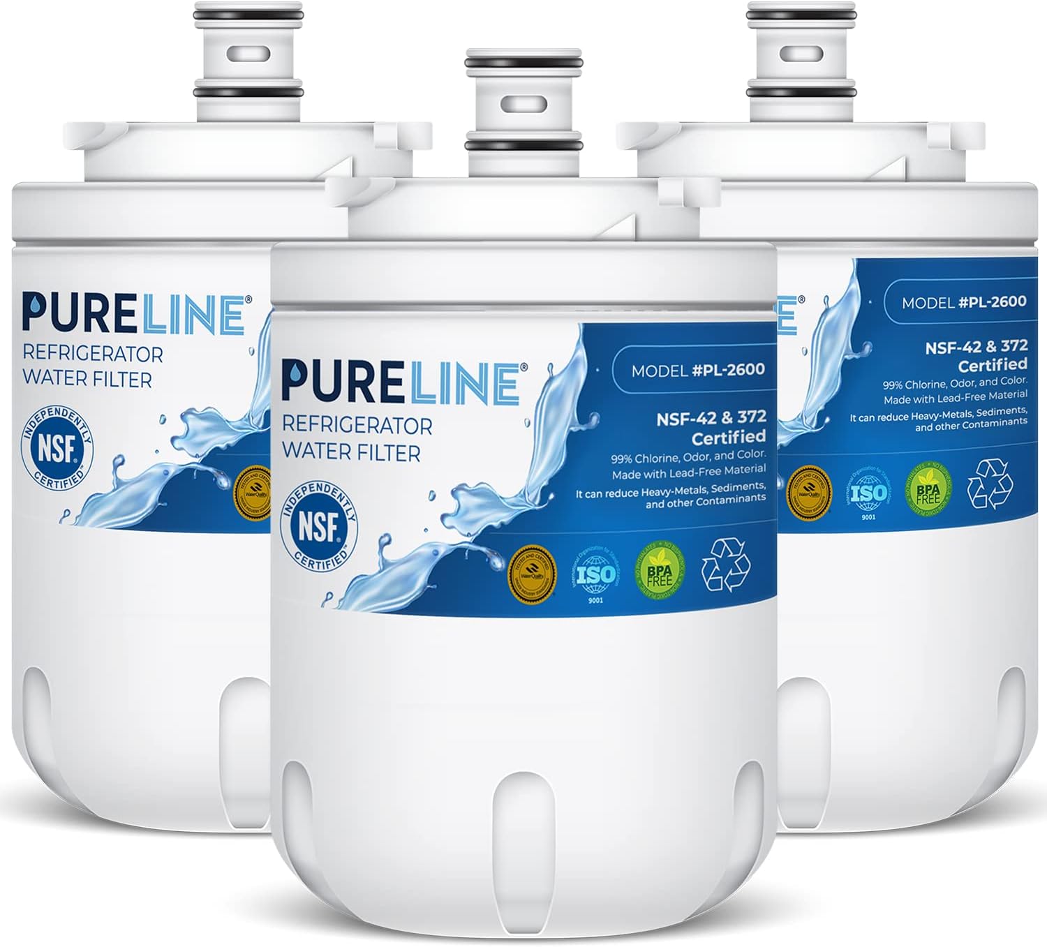Pureline UKF7003 Replacement for Whirlpool EDR7D1, UKF7003AXX, UKF7002, 7003AXXP, UKF7001AXX, UKF6001AXX, UKF5001, Refrigerator Water Filter - Reduces Bad Taste & Odor