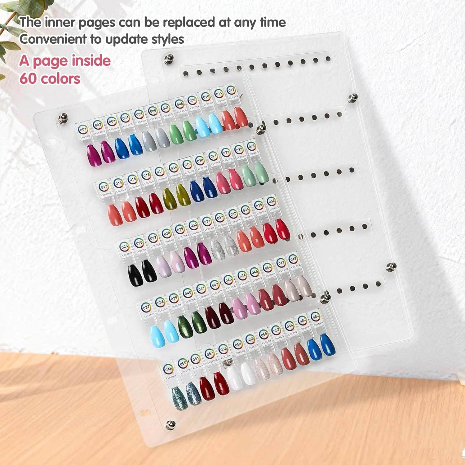 カスタマイズ可能なネイル見本アルバム サロンのカラーマッチングとクライアントの相談用の傷のつきにくい ABS シート 交換可能なネイ