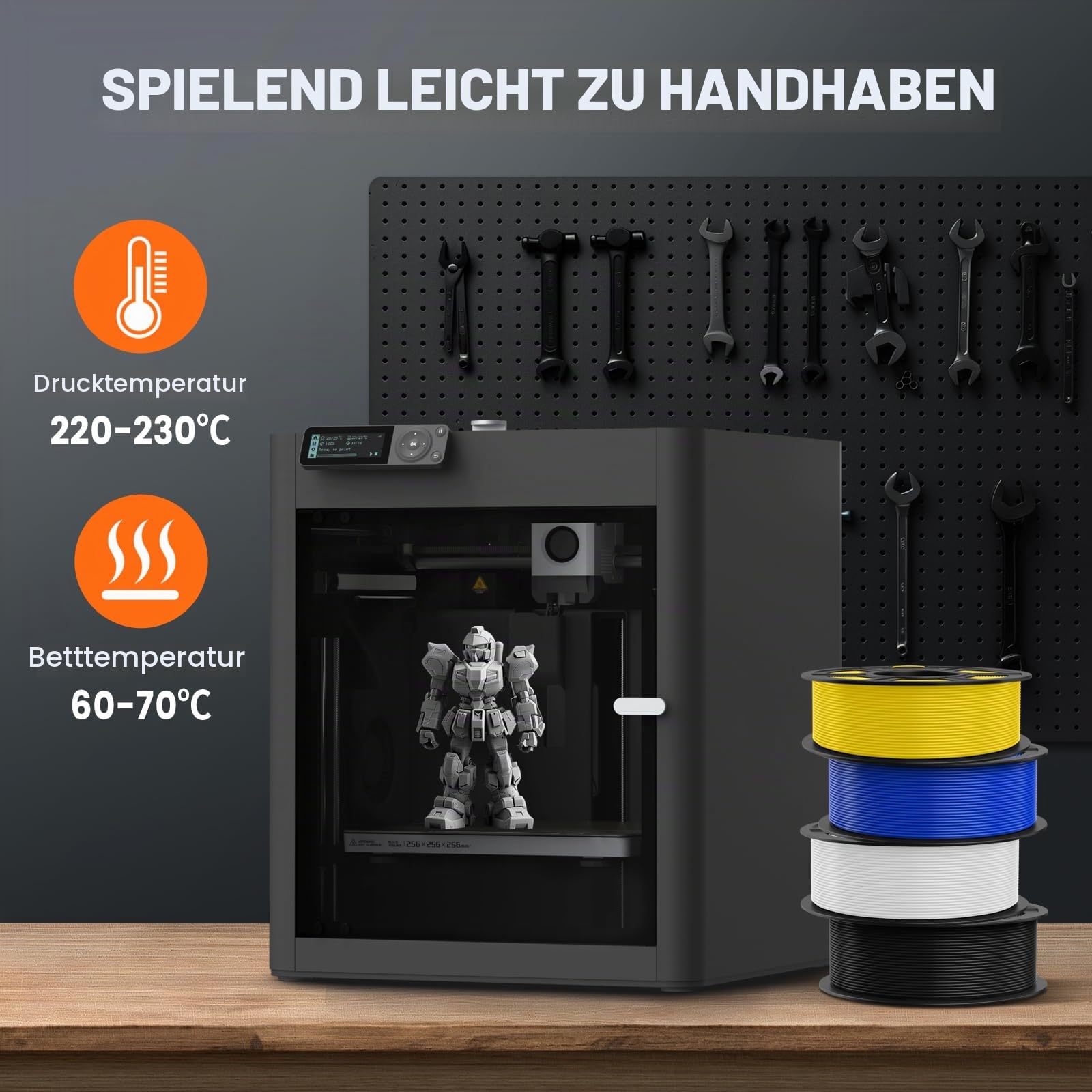 TECBEARS PETG Filament 1.75 mm Bündel Multicolor 10KG, 1.75mm PETG 3D Filament, 1kg/Spule,10 Packung (Schwarz, Weiß, Transparent, Grau, Rot, Blau, Grün, Orange, Lila, Schokolade)