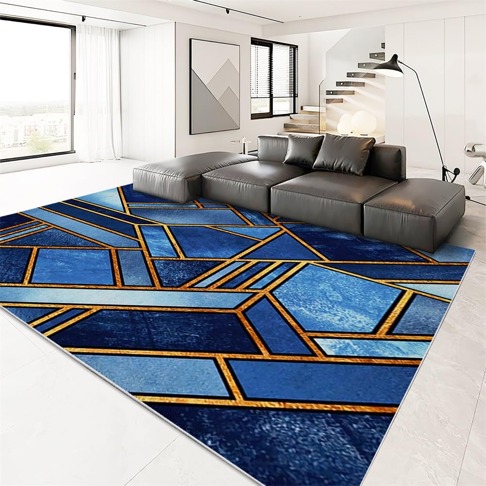 Tapis Moelleux de Salon Moelleux Rayures Géométriques Abstraites Modernes Adaptés à la Chambre à Coucher des Enfants décor à la Maison de la Chambre à Coucher Tapis - Bleu D'Oeuf De Canard 140 x 200cm