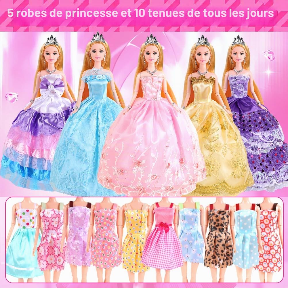 UCanaan Poupée Girl et Son Ensemble Complet : Robes et Nombreux Accessoires pour Habiller et créer. Idée Cadeau Parfaite pour Une Fille à Noël ou pour Son Anniversaire