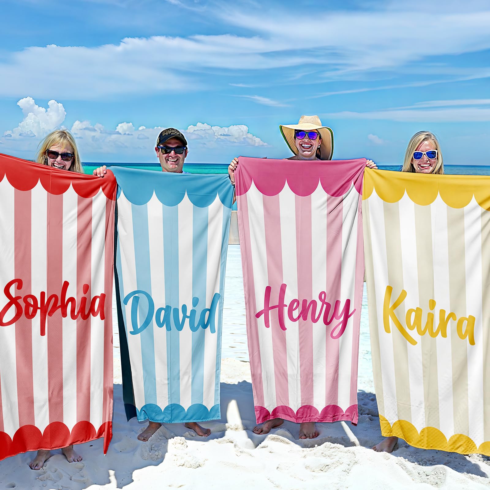Loosusu Personalised Beach Towels for Kids Adults - Custom Striped Beach Towels with Names- Customised Sand Free Quick Dry Striped Bath/Pool/Beach Towel for Boys Girls Women Men(11 Colors)