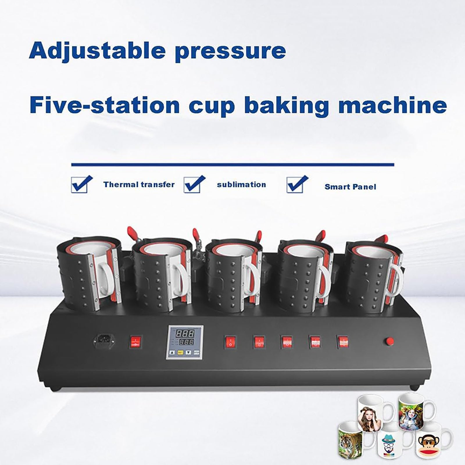 Máquina de prensado térmico para vasos, impresora de tazas de 1400 W, con 5 estaciones para vasos, presión ajustable, panel inteligente, para impresión DIY.