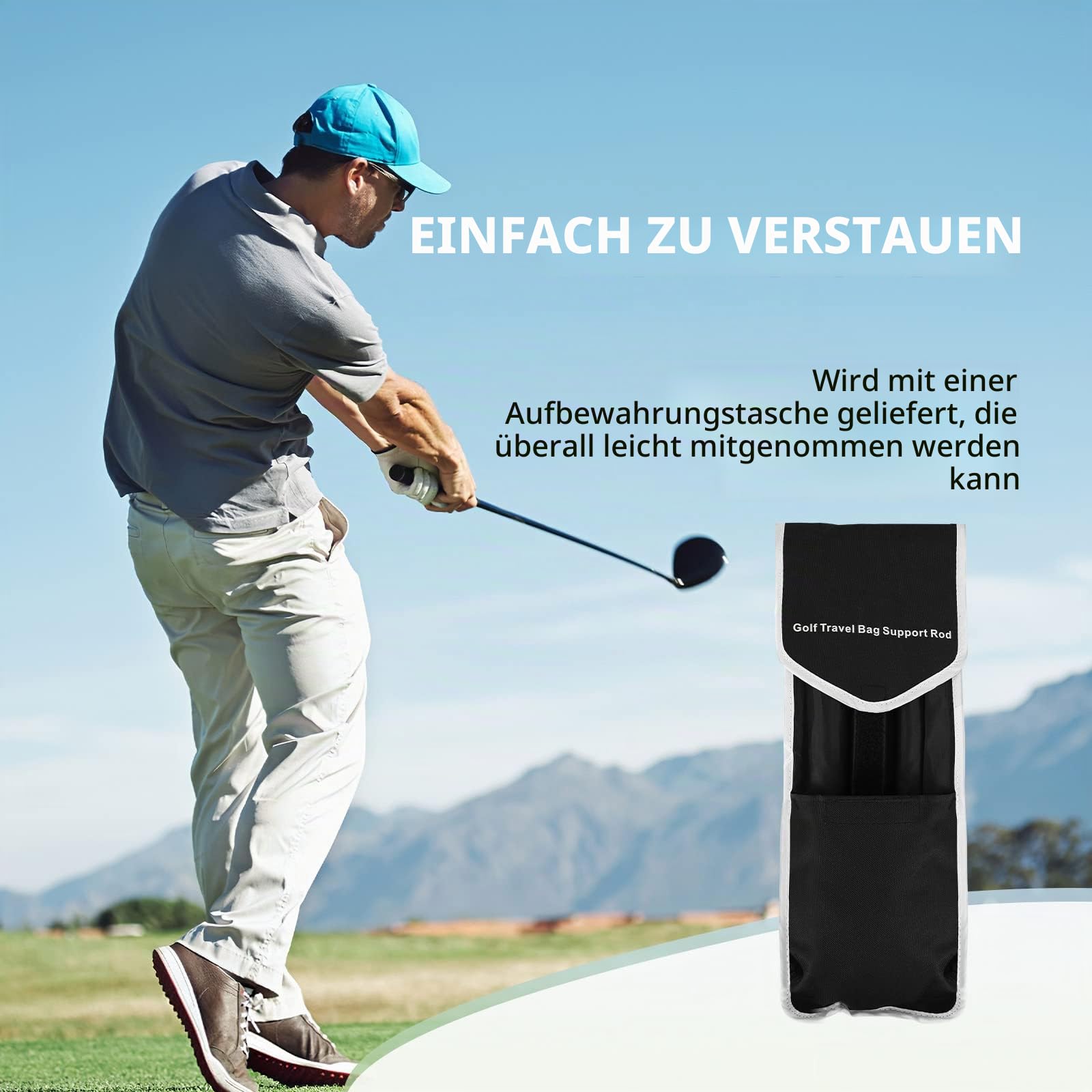 Rhino Valley Teleskop-Golftaschen-Halterung, verstellbare Halterung aus Aluminiumlegierung mit Oberdeckel, Zubehör für Golf-Halterung