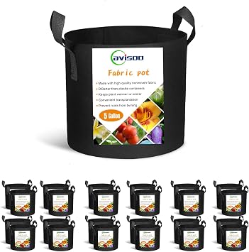 Cavisoo 24-Pack 5 Gallon Grow Bags, Heavy Duty Thickened Non-Woven Plant Fabric Pots with Reinforced Handles