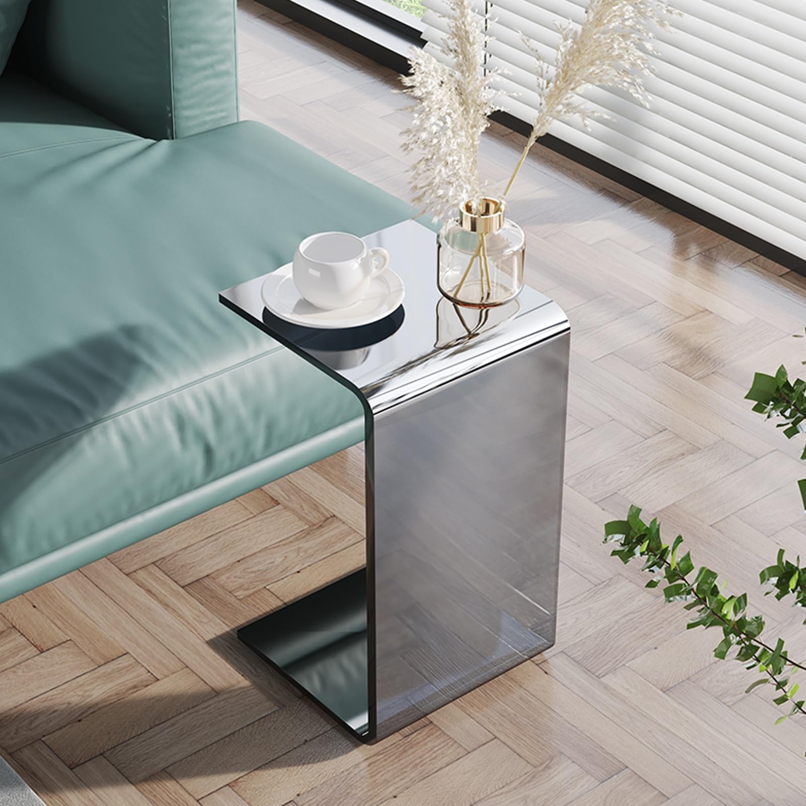 Mesa auxiliar moderna de acrílico para sala y dormitorio gris