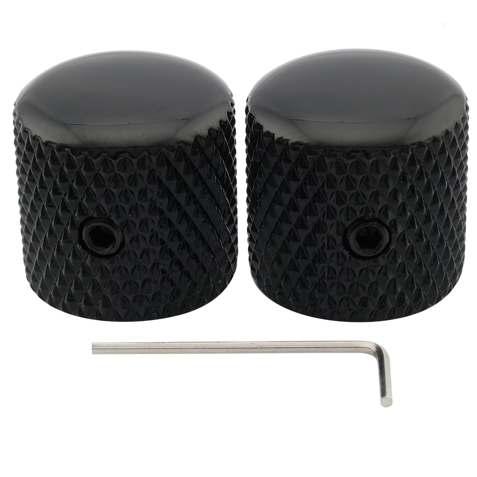 Musiclily Pro 1/4" Steel Fine Knurled Dome Knobs Universal Fitting Control Knobs with Set Screw for Electric Guitar or Bass, Black (Set of 2)