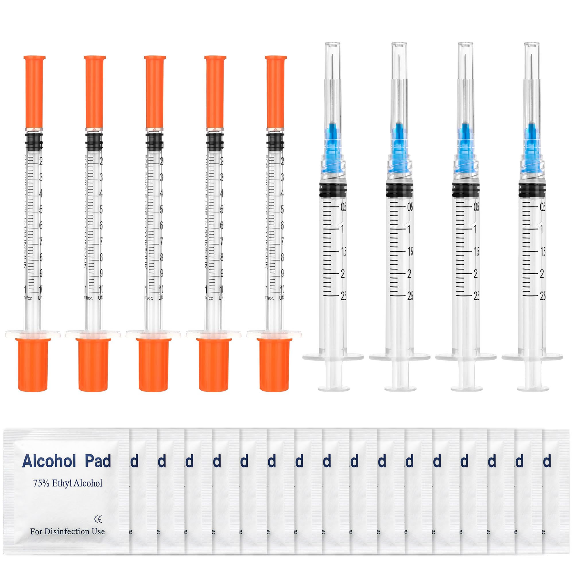 30 Pack 1ml Lab Vial Dispensing Peptide Syringes, 30G x 5/16", 100-Unit Scale - Includes 4 Luer Lock 3ml Syringes with 23G x 1" Tips and 100 Prep Pads, Sterile Individually Sealed