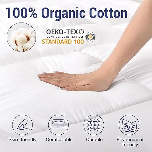 Miniatura 2 de NEXHOME PRO Cubrecolchón tamaño King, extra grueso, refrescante, con bandas elásticas, relleno alternativo de plumón orgánico para aliviar el dolor