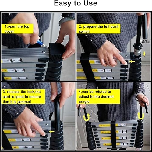 Miniatura 3 de Extra Tall Telescoping Ladder with Detachable Hook, Aluminum Protable Folding Extension Ladder, for Loft Indoor Outdoor Office House, Load 150kg