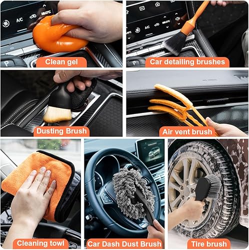 Miniatura 7 de Viewsun Kit de limpieza de automóvil de 19 piezas, kit de detalles para interiores de automóvil con aspiradora inalámbrica de alta potencia, juego