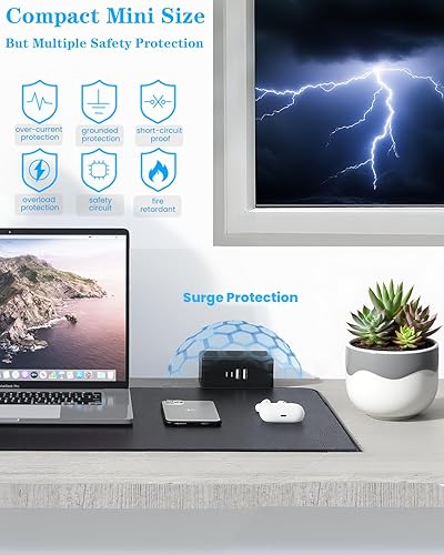 Miniatura 5 de PD20W - Regleta de alimentación con abrazadera de escritorio, protector de sobretensiones de montaje en escritorio, estación de carga rápida,