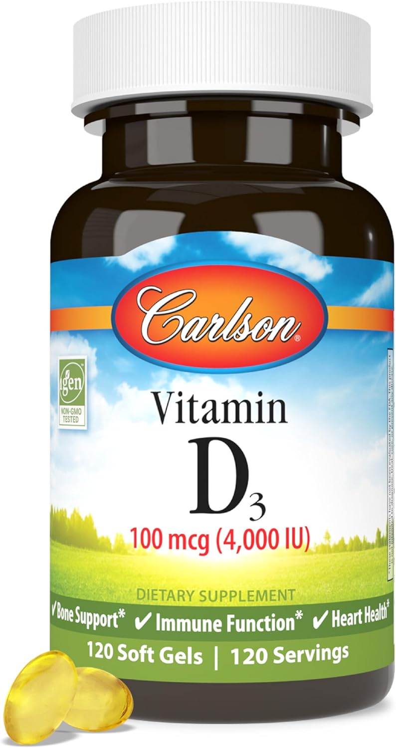 Carlson – Vitamin D3, 4000 IU (100 mcg), Vitamin D Supplements, Bone & Immune Health, Cholecalciferol Supplement, Gluten Free Vitamin D Capsules, 120 Softgels Carlson – Vitamin D3, 4000 IU (100 mcg), Vitamin D Supplements, Bone & Immune Health, Cholecalciferol Supplement, Gluten Free Vitamin D Capsules, 120 Softgels