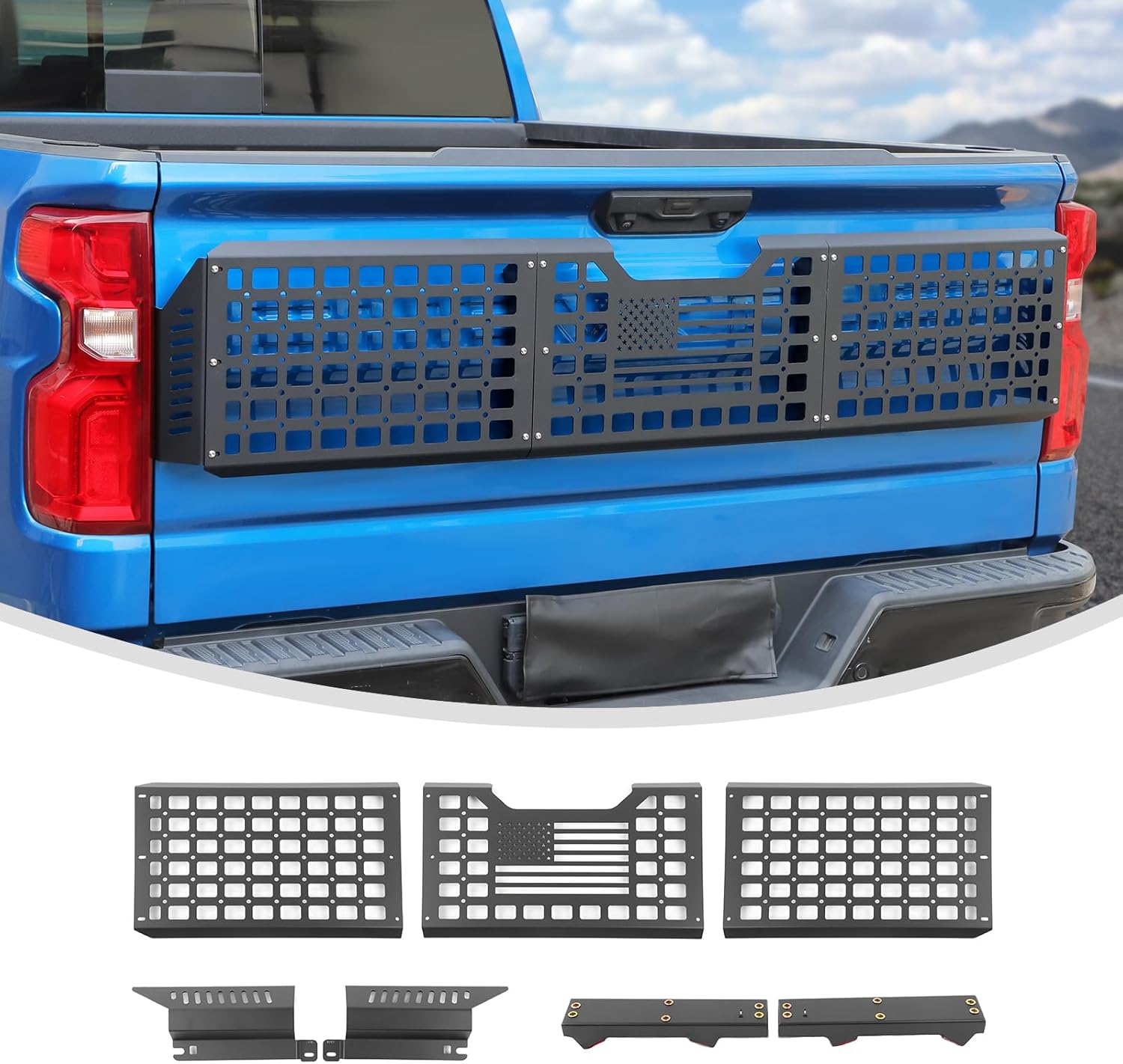 Linskip Tailgate Bed Molle Expansion Panel Compatible with 2014-2018 Chevy Silverado & GMC Sierra 1500 2500HD 3500HD, Rear Gate MOLLE Racks, Cargo Carrier Tool Organizer, Exterior Accessories