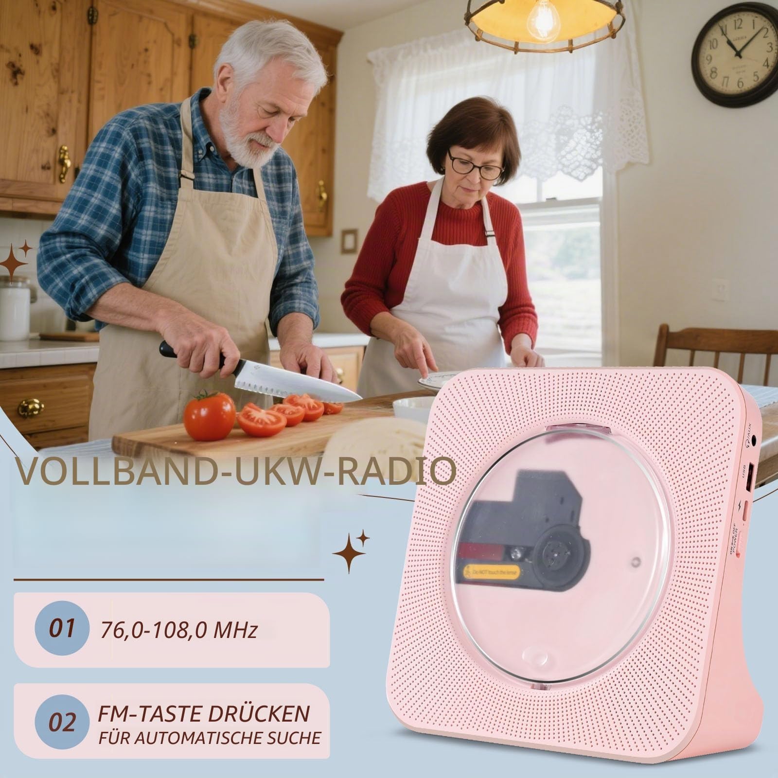 CD Player Bluetooth mit HiFi-Lautsprecher, CDs-Players mit Fernbedienung, LED-Bildschirm, FM-Radio, AUX/USB, Staubschutzhülle, Rosa CD Player