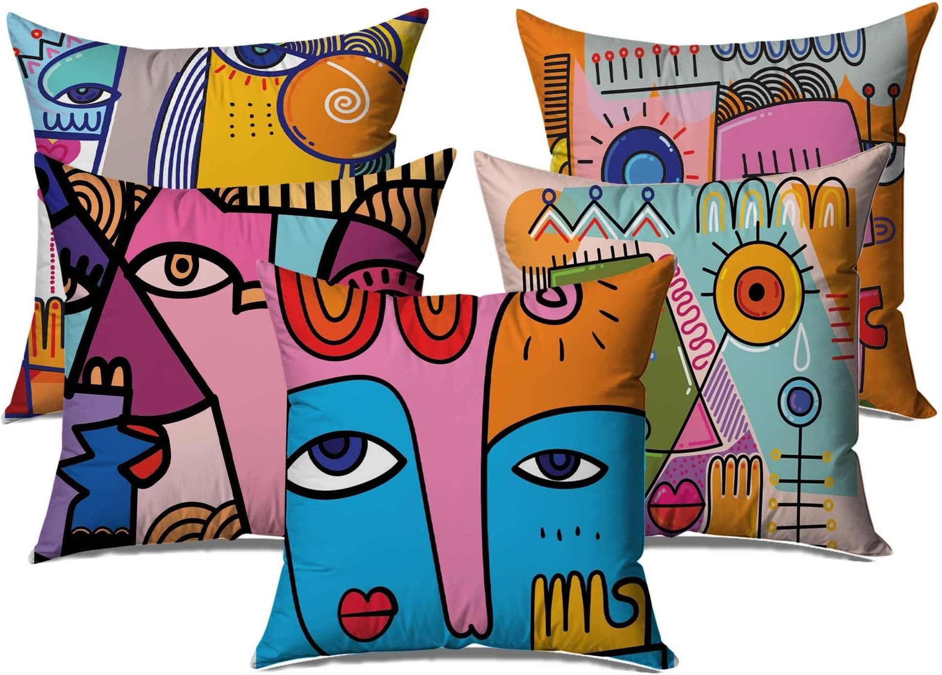 HOME + STUDIO Cotton Printed Cushion Cover Premium Abstract Print Digital Throw Pillow/Cushion Cover | Sofa Covers 16 x 16 Inched | Soft Light-Weight Cushion Cover (40cm X 40cm, Pack of 5)