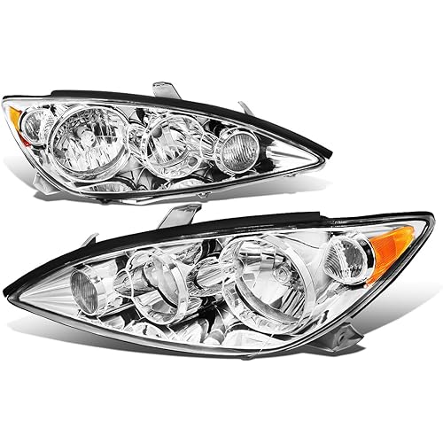 [Halogen Model] Factory Style Headlights Assembly Compatible with Toyota Camry XV30 05-06, Driver and Passenger Side, Chrome Housing Amber Corner