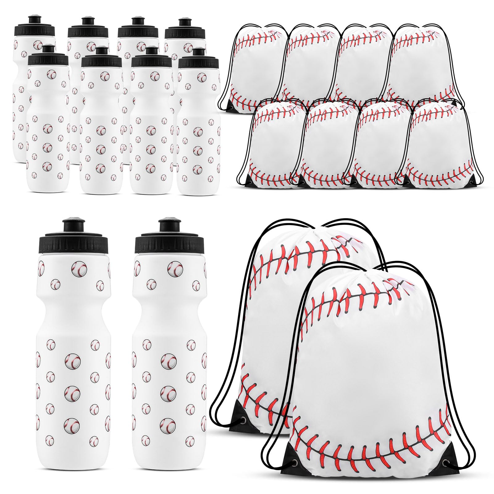 Recuerdos de fiesta de béisbol de 13 x 17 pulgadas con cordón de béisbol y vaso deportivo de 24 onzas para gimnasio escolar, Blanco, Classic