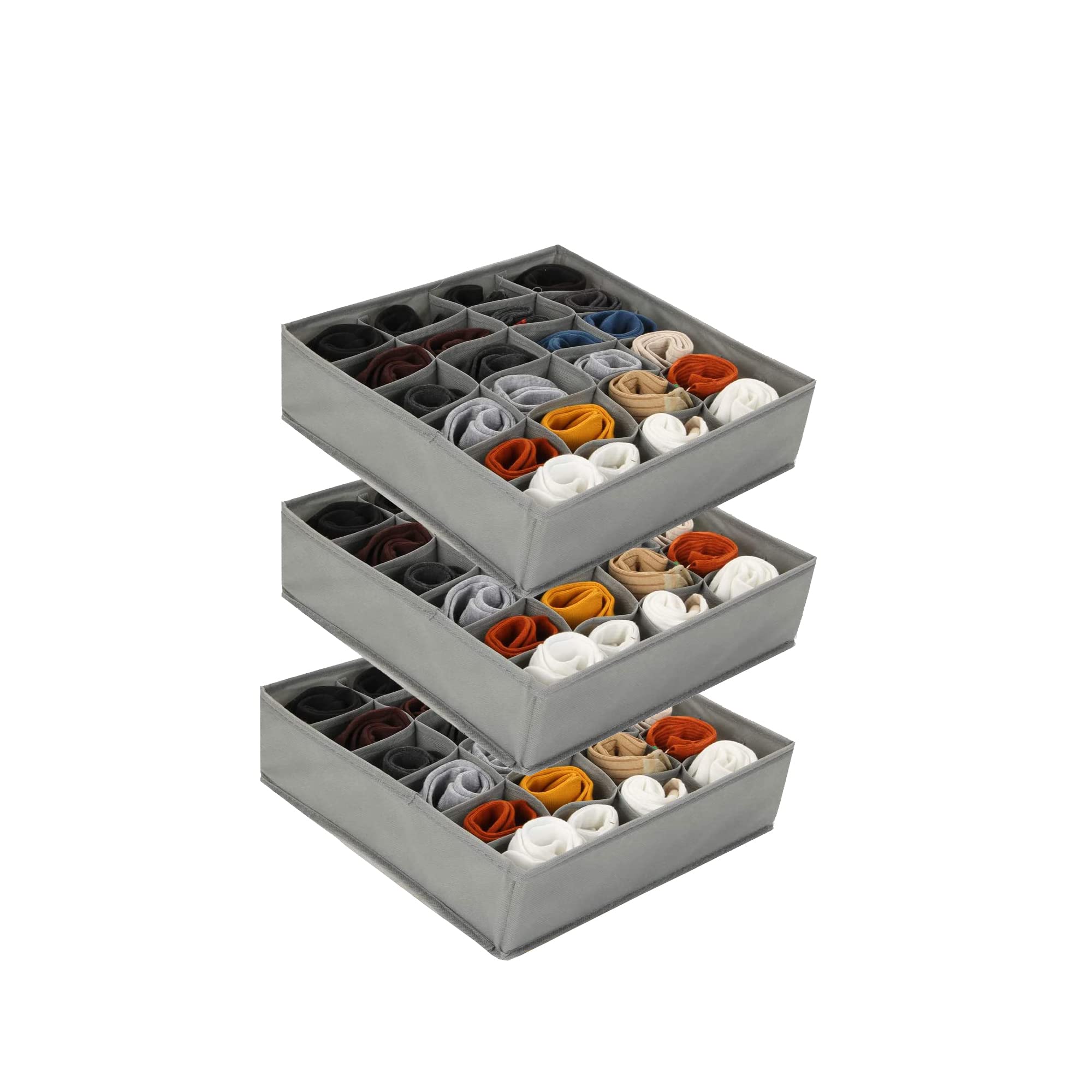 Double R Bags Organizador divisor de cajones de calcetines, 3 paquetes de 24 celdas plegables para calcetines, organizador de armario, cajas de almacenamiento para guardar calcetines, lencería, ropa