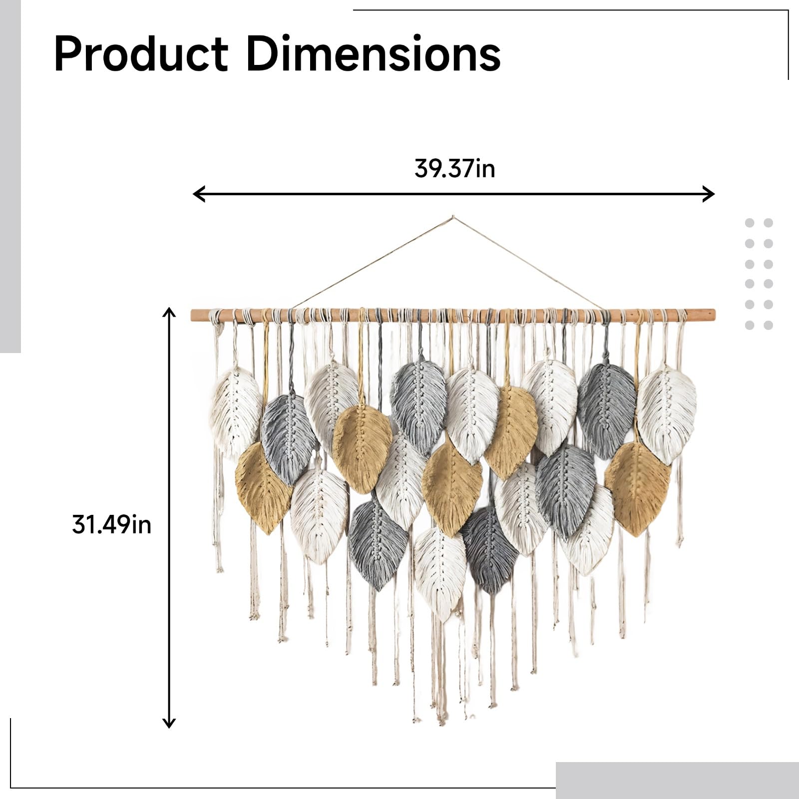 Tapiz grande de macramé de algodón tejido a mano para colgar en la pared, estilo bohemio, diseño colorido de hojas, para sala de estar, entrada o dormitorio, barra de madera que ofrece fácil colgar