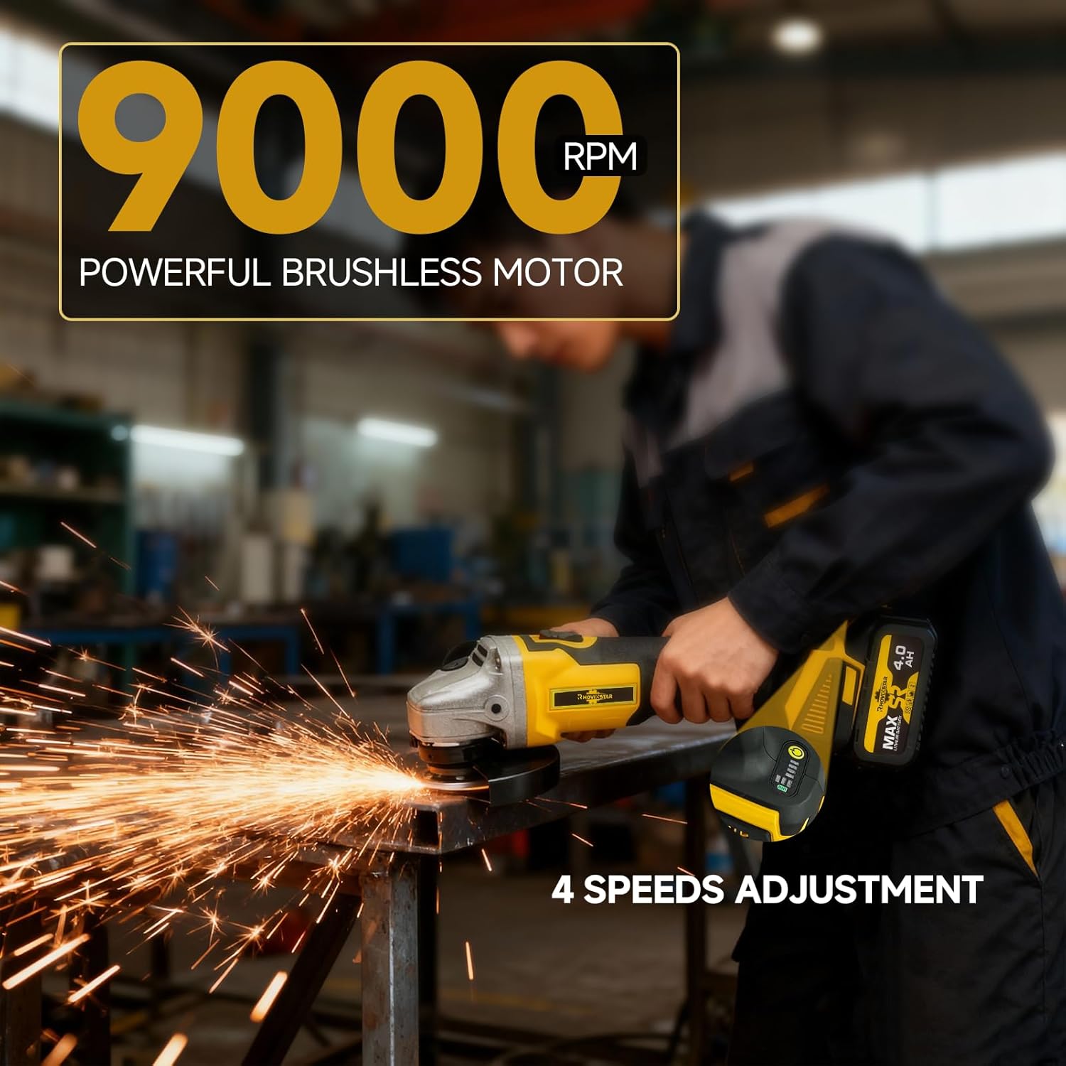 Brushless Angle Grinder Cordless, 3/8 Inch Battery Grinder Power Tools for Cutting, Grinding, Polishing and Rust Removal, 4 Variable Speed, Compatible with Makita 18V Battery - Image 2