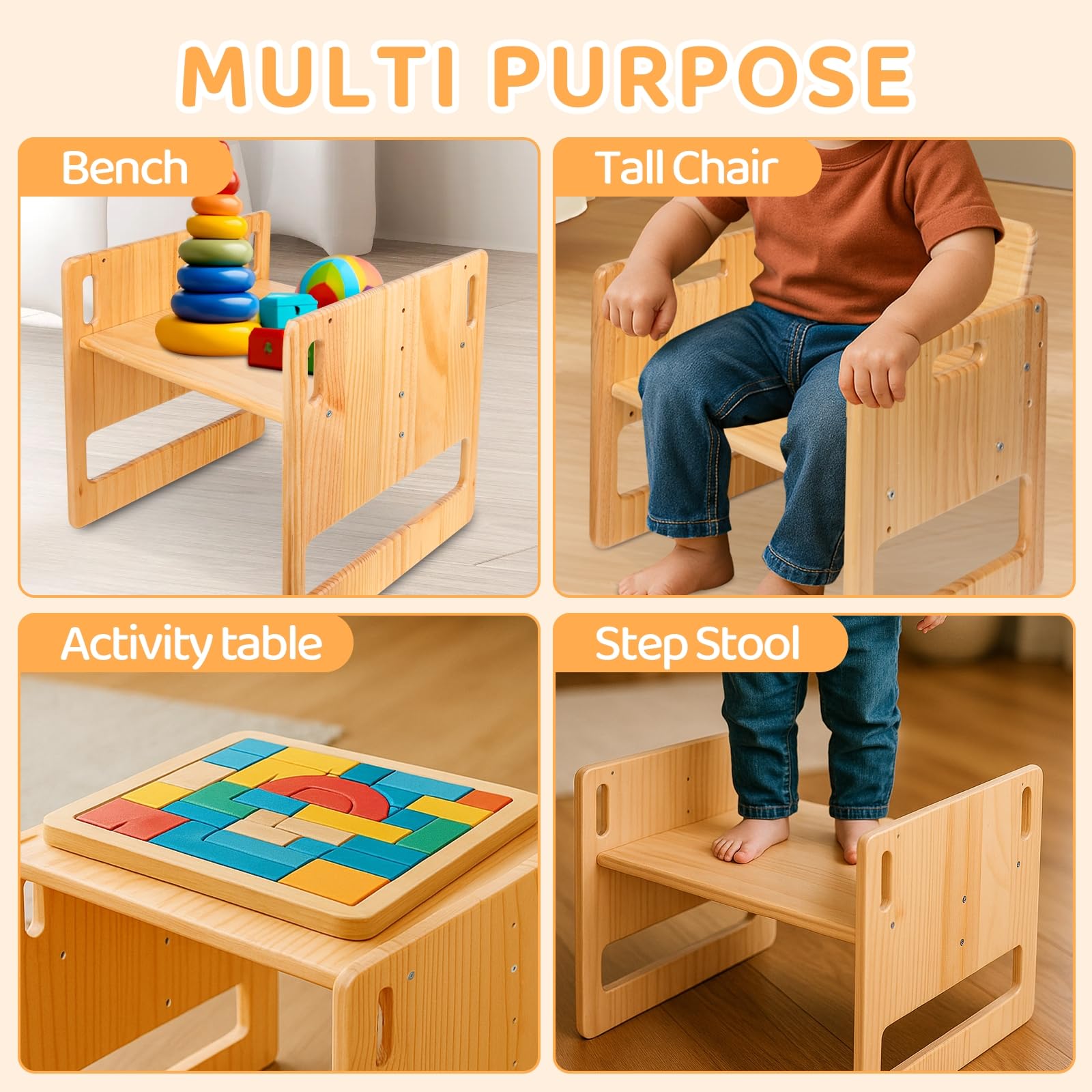 Montessori Ensemble table et chaises pour tout-petits de 1 à 3 ans, hauteur réglable, table et chaise pour lire/manger/jeux, facile à monter