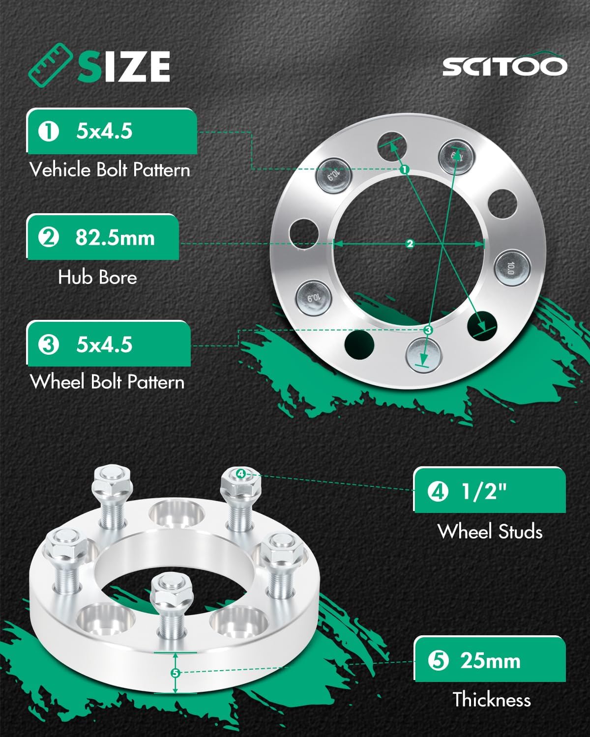 SCITOO 1 inch Wheel Spacers 5x4.5 2X for Crown Victoria for Explorer for Grand for Cherokee Bore 82.5mm Studs 1/2 No Hubcentric 5 Lug 5x114.3 Wheel Spacers Adapters