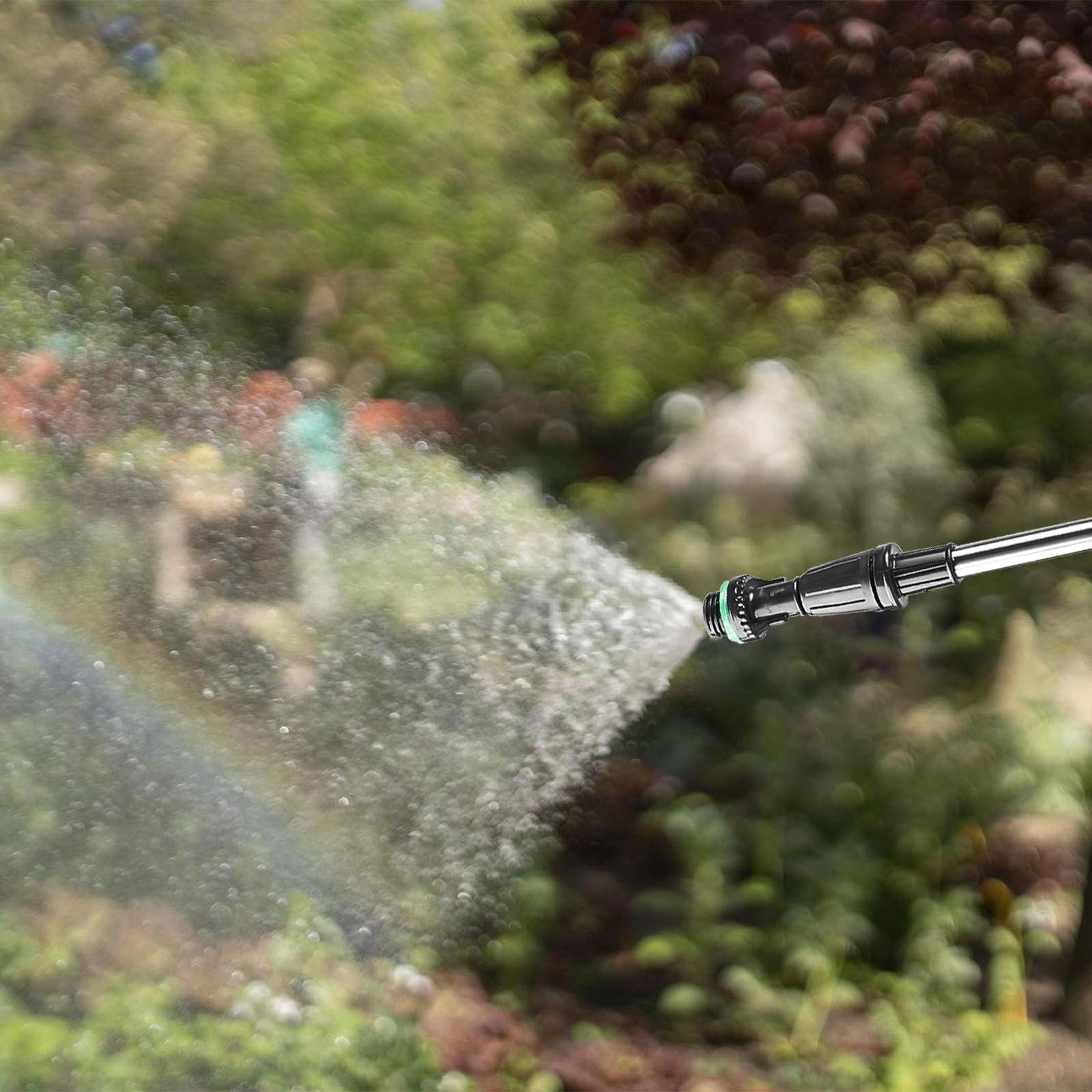 Spruzzatore elettrico per piante, a batteria, ricaricabile e portatile, con asta telescopica da 23,6 pollici, tubo da 5 m e 3 ugelli per giardino, terrazza, prato ed erbacce