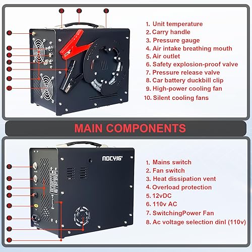 Miniatura 5 de NDCYJG Pcp Air Compressor,Built-in ConverterWater-Oil Filter,Auto Stop,OilWater Free,Unique Vertical+Wire Spool Portable Design,Powered by Car 12V