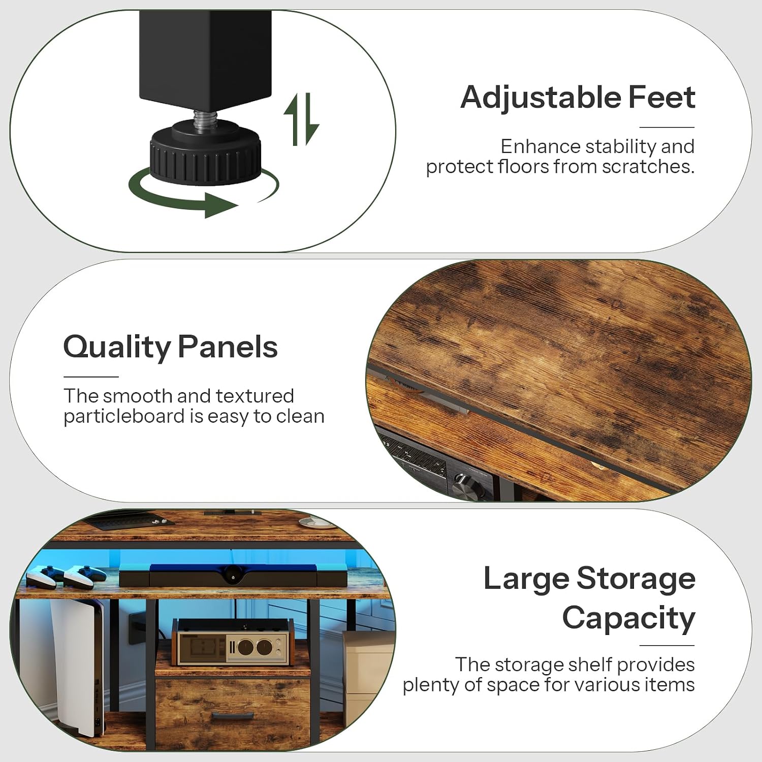 Image showing the adjustable feet at the bottom of the TV stand.