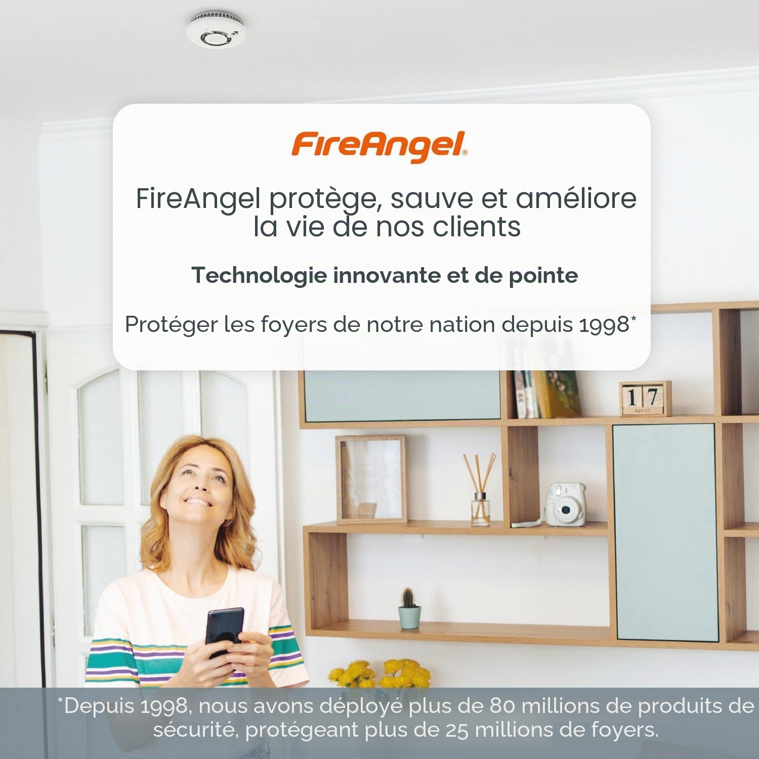 FireAngel Lot de 2 détecteurs de fumée optiques – FA6615-R – Détecteurs de fumée de 10 Ans pour la Maison avec Piles de 5 Ans – Détecteur de fumée – Alarme Incendie – Remplacement du ST-625