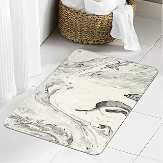 HAOCOO Gray Marble Velvet Bath Mat 18x25 inch Non-Slip Modern Soft Luxur...