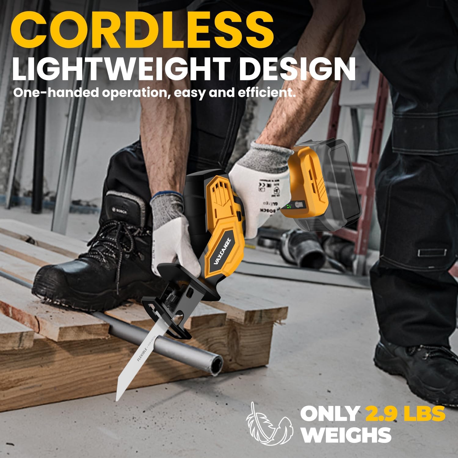 Cordless Reciprocating Saw for Dewalt 20V Battery, 3 Variable Speed 0-3500 Brushless Motor, Tool-free Blade Change, 4 Saw Blade Potable Recipro kit for Wood/Metal/PVC Cuts - Tool Only