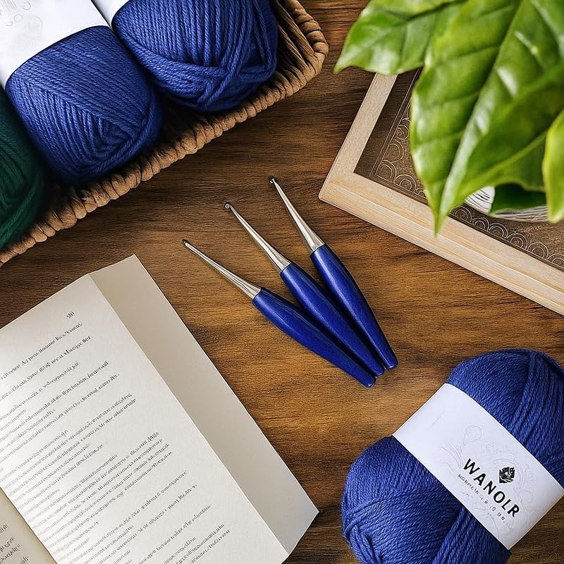 Image of Furls Crochet Hook, Odyssey Navy Blue, Nickel Plated Tip for Effortless Glide, Ergonomic Handle Crochet Hooks 7 inch (Odyssey Navy Blue, N - 9.00mm)
