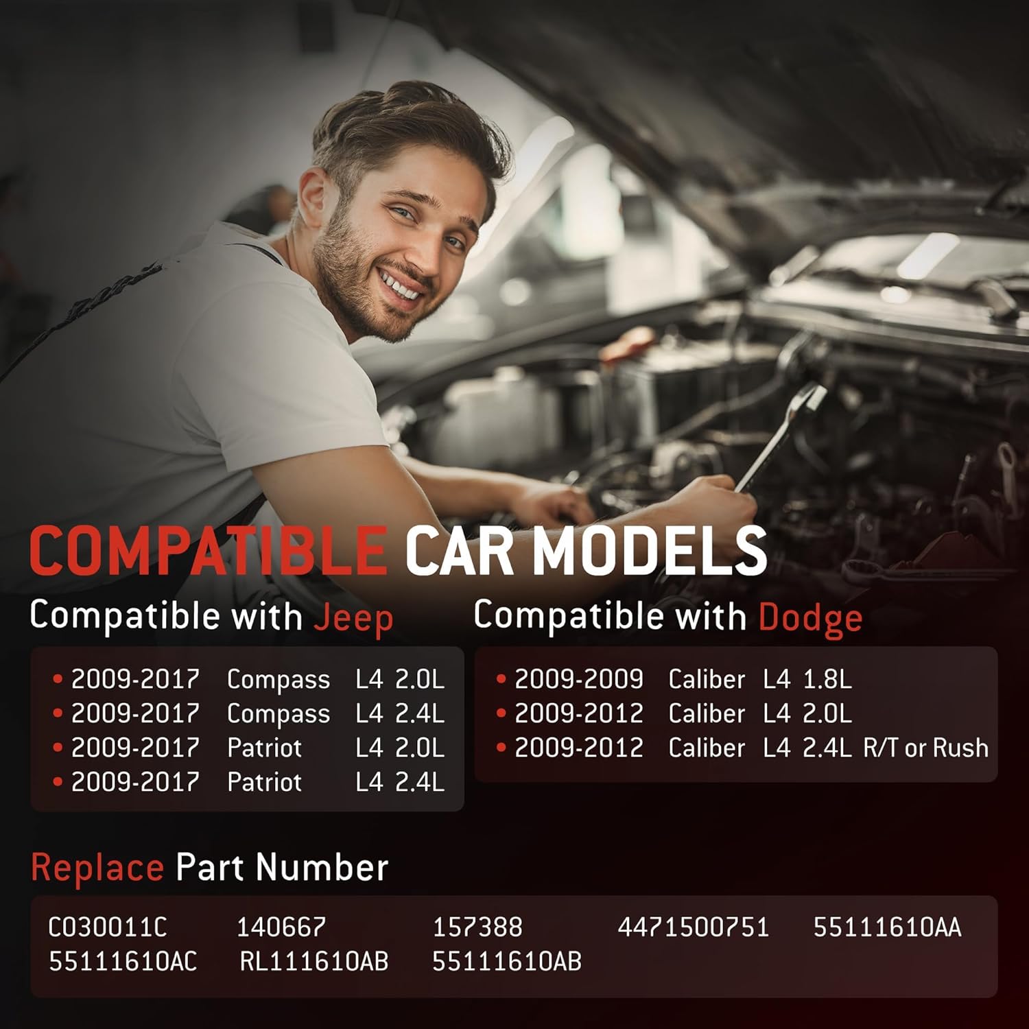 HYR AC Compressor with Clutch Fit for Jeep Compass Patriot 2009-2017 & Dodge Caliber 2009-2012, 1.8L 2.0L 2.4L, Replace# CO30011C 55111610AA 55111610AB 157388 Air Conditioning Compressor