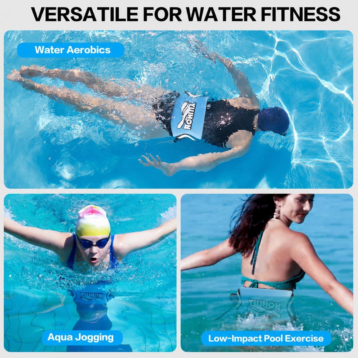 Swim Belt for Adults,Stay-in-Place Adult Flotation Belt with Zippered Pocket,Water Aerobics Belt for Deep Water Exercise,3-Section EPE Waist Float Belt for Aqua Jogging & Pool Exercise