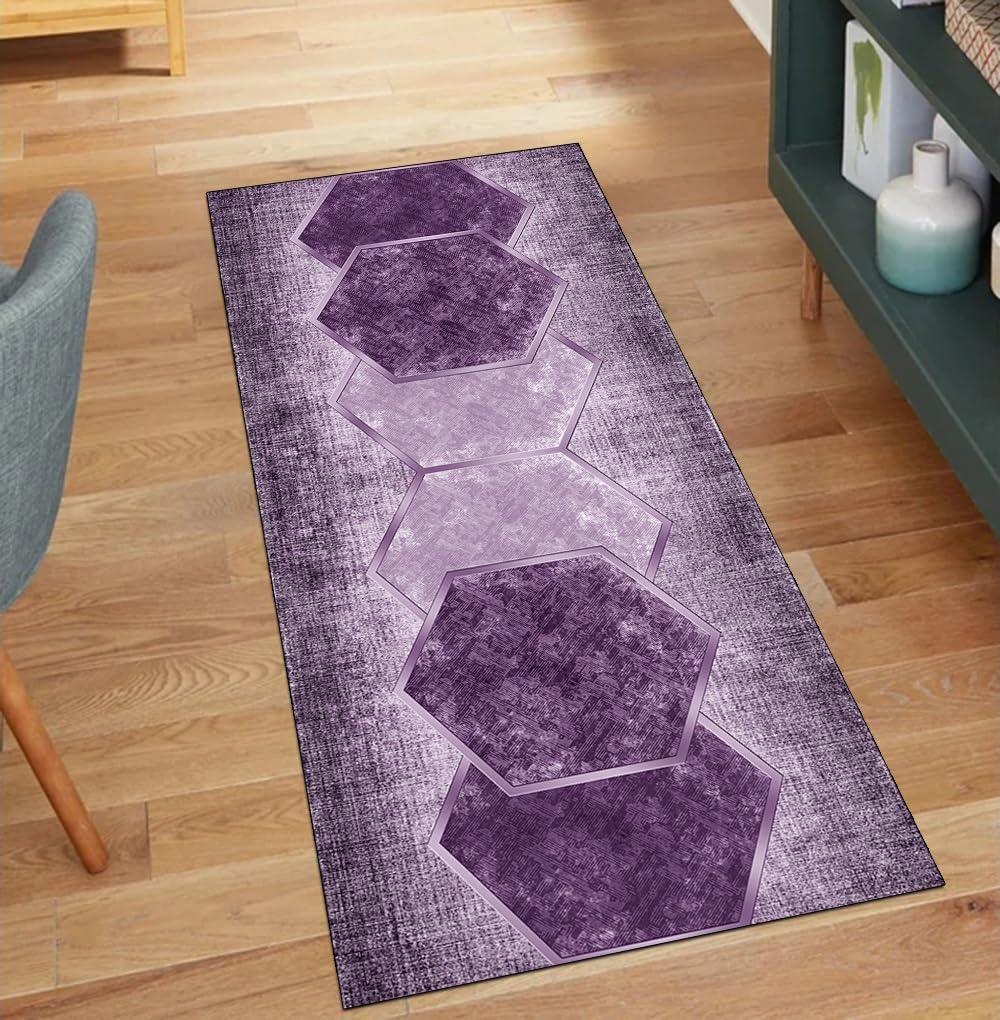 Alfombra de cocina morada 80x300 cm lavable y antideslizante para pasillo
