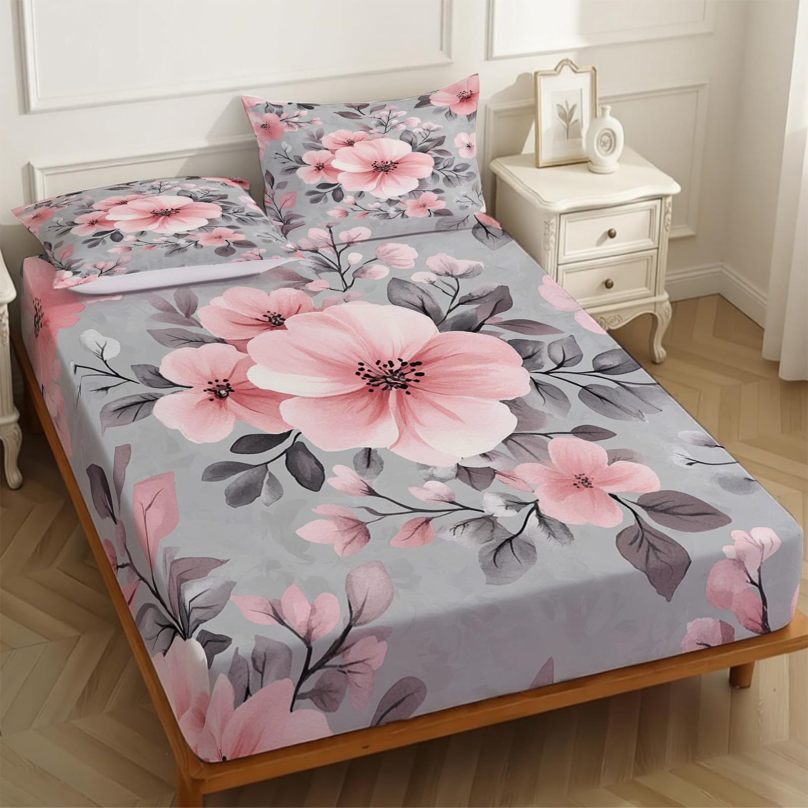 Lenzuolo con Angoli 180 x 200 cm Microfibra fiori Lenzuolo Sotto Elasticizzato Profondo 25 cm acquerello per Singolo e Matrimoniale