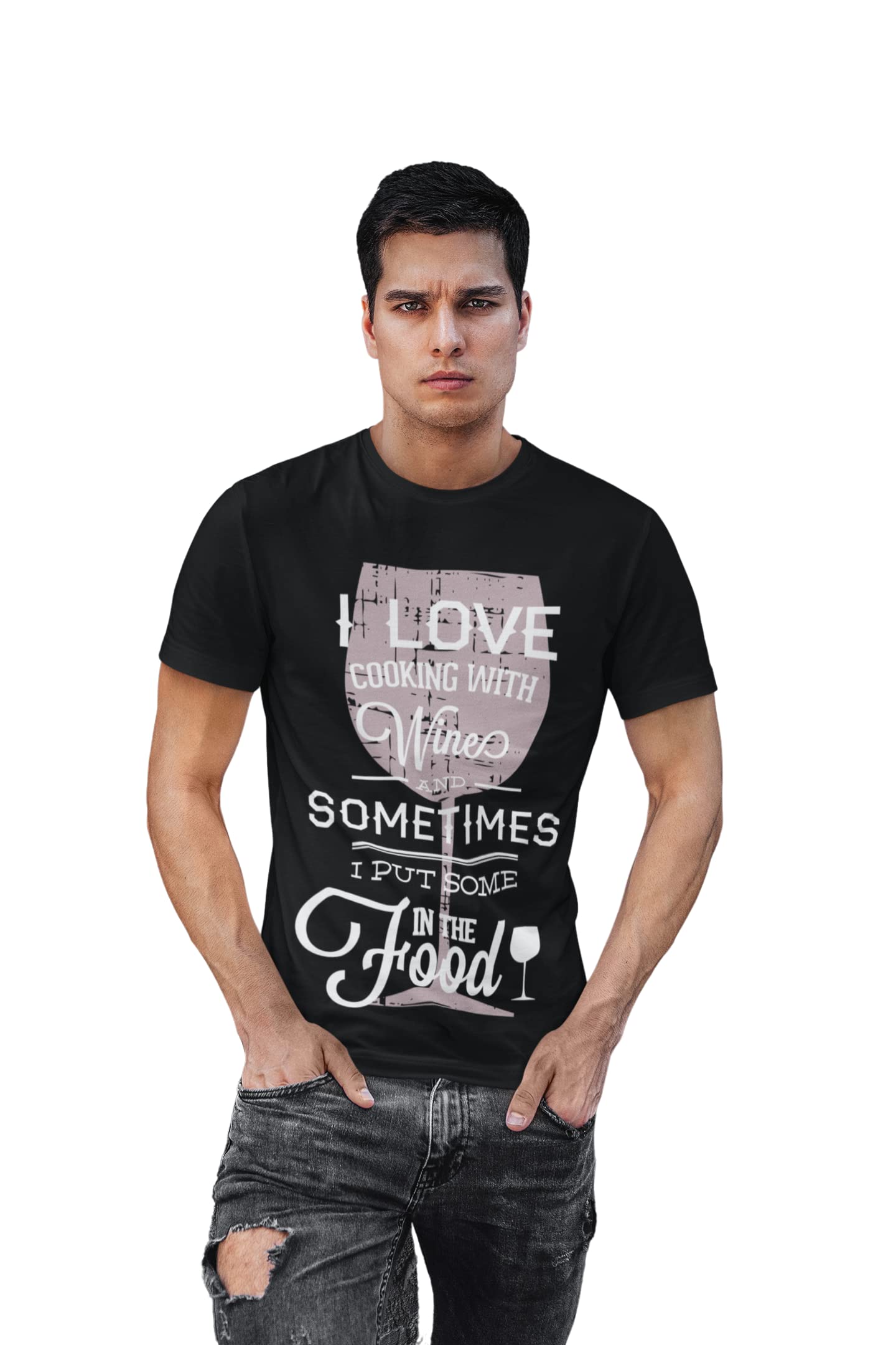 Jugaadu StyleI Love Cooking with Wine Printed White T-Shirts - Men's Stylish Clothing - Cool tees for Boys