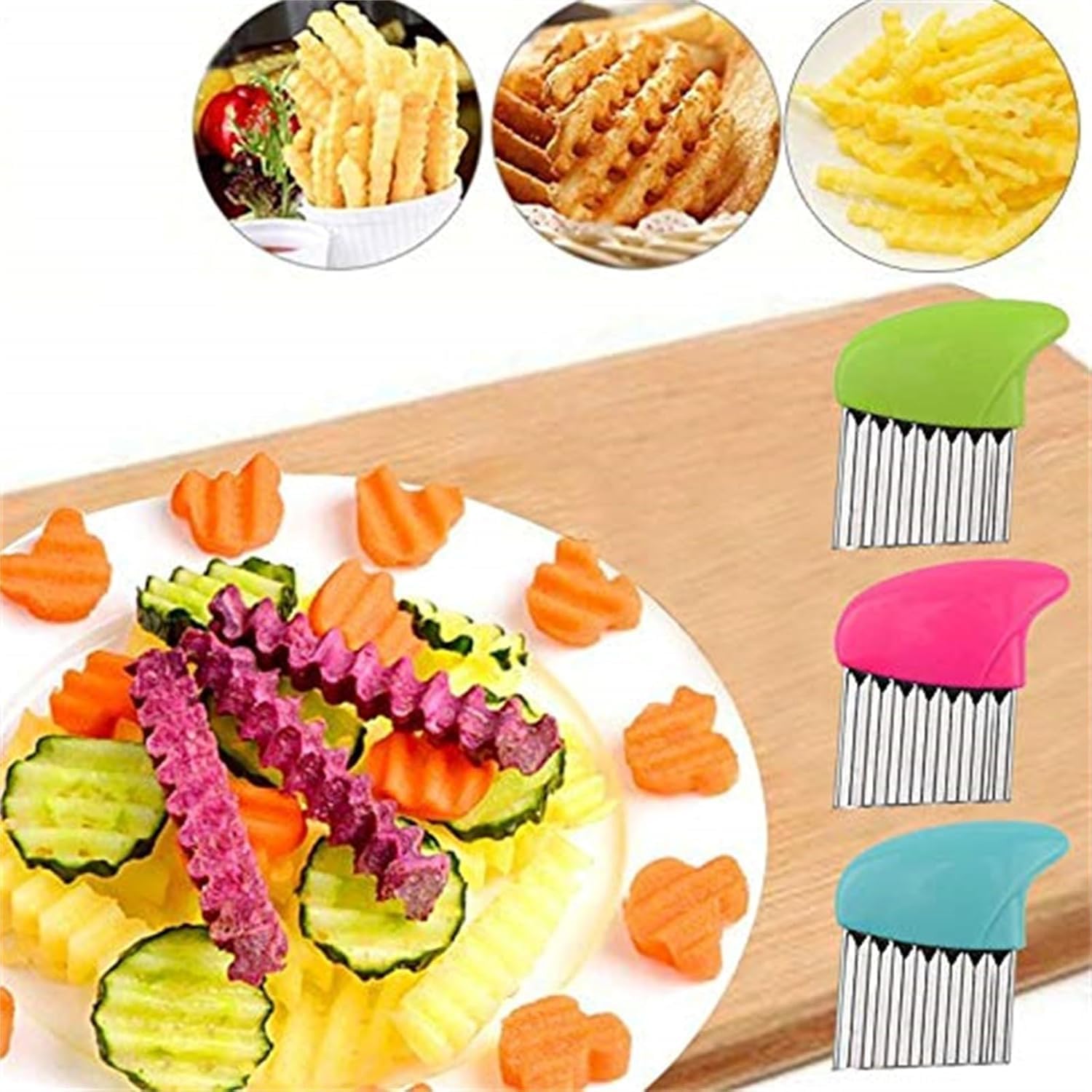 1pc Yellow Crinkle Cutter,Strong and Long-Lasting Stainless Steel Potato Carrot Chip Vegetable Crinkle Wavy Chopper Cutter,Fry Slicer Kitchen Gadget For Home Kitchen Camping,Mandolines and Slicers