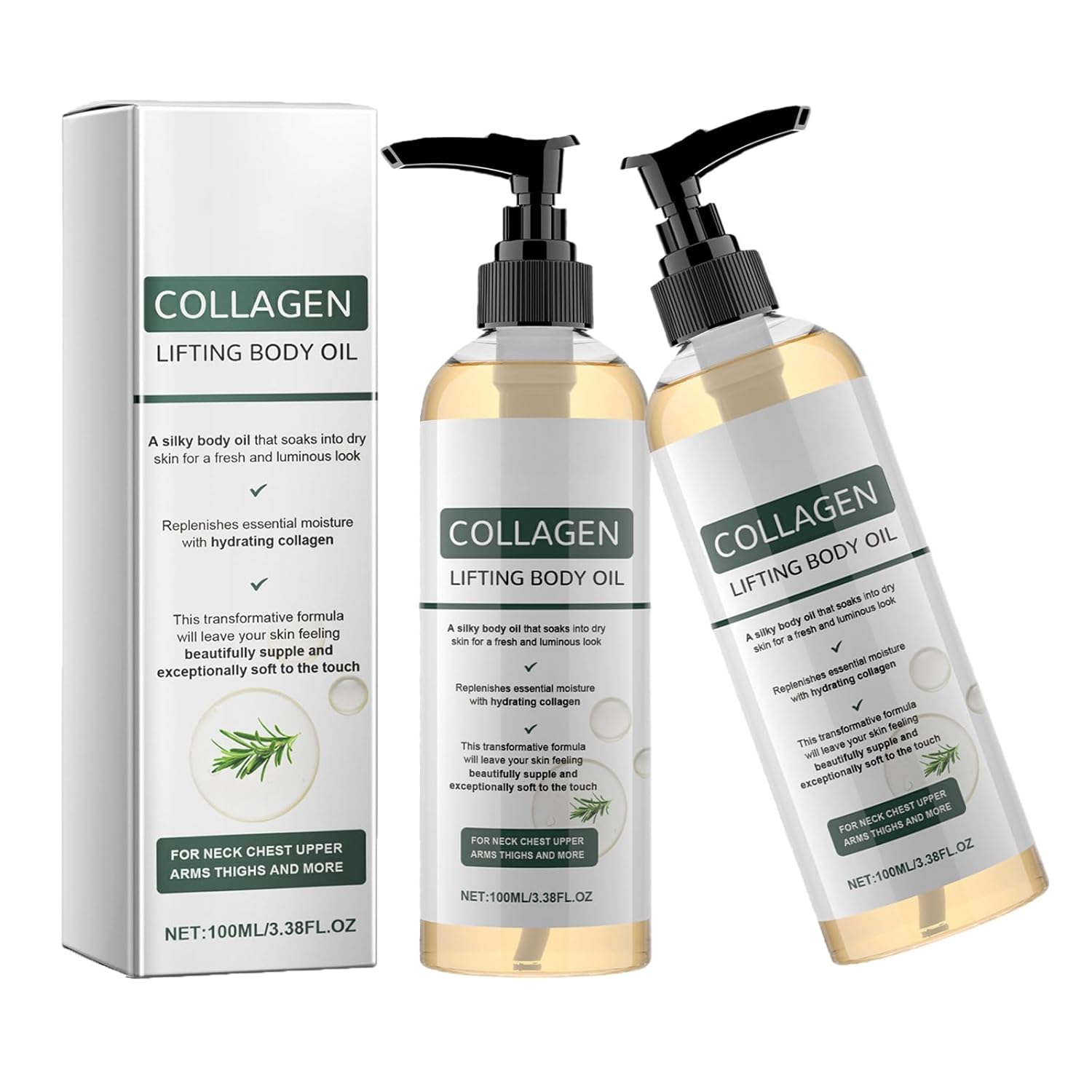 Hydrating Collagen Oil,2pcs Collagen Lifting Body Oil,Collagen Oil for Skin Tightening for Women & Men Helps Soften Appearance of Crepe Skin & Wrinkles