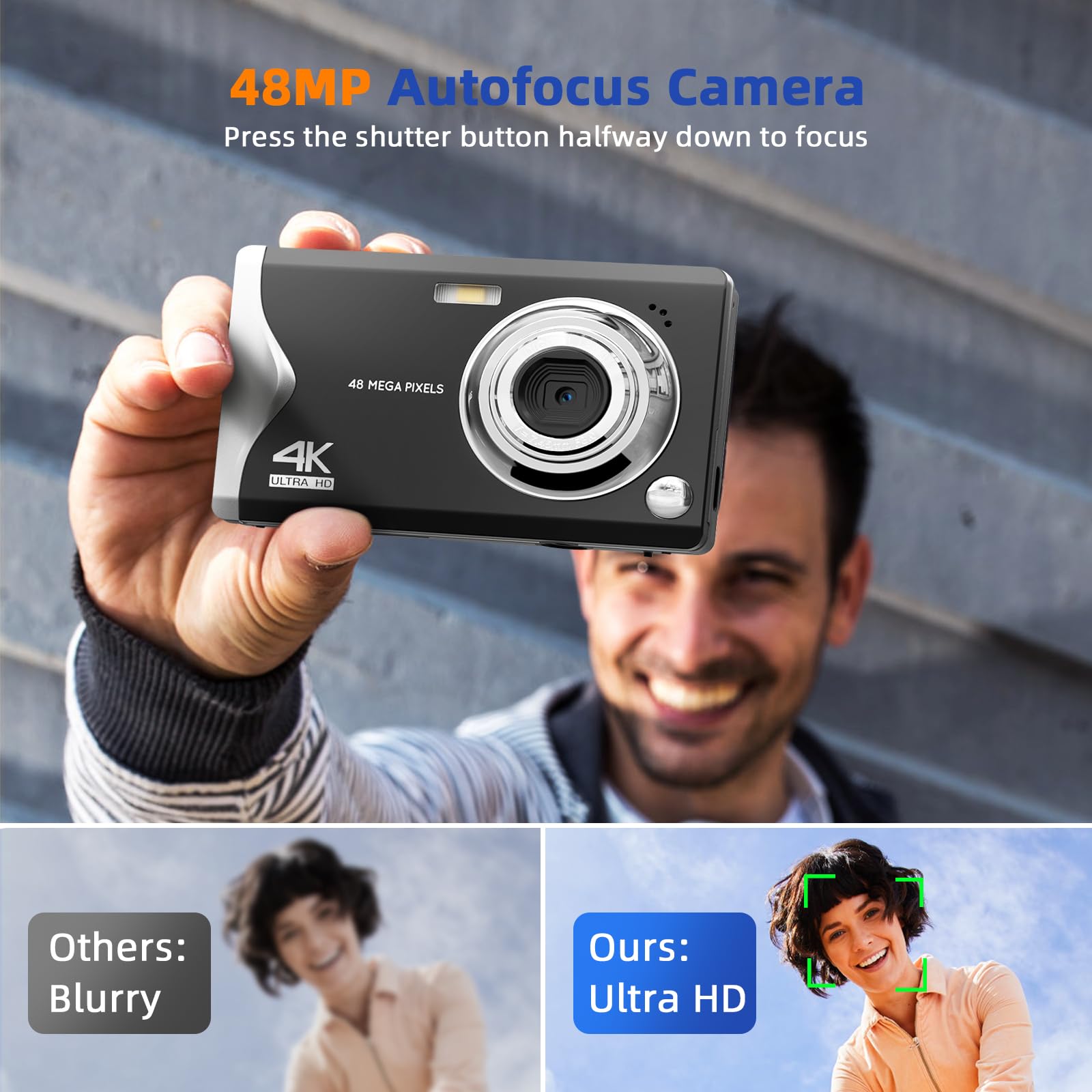 Appareil Photo Numérique 48MP Avec Zoom Optique 8x - Bleu Métal Portable