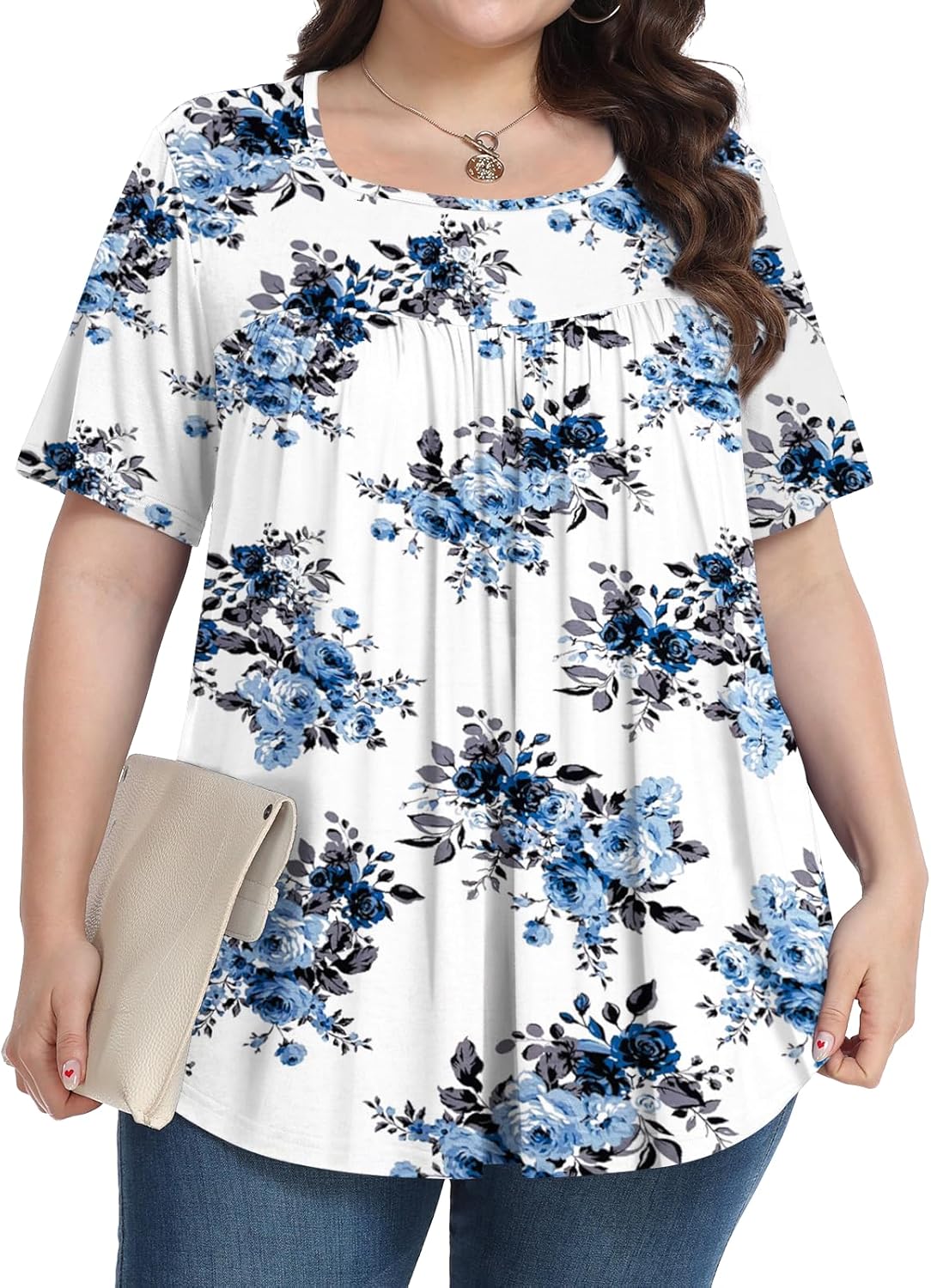 Plus Size Tops for Women Summer 2026 Short Sleeve Shirts Tunics Square Neck Casual Loose Blouses 1X-5X - Image 2