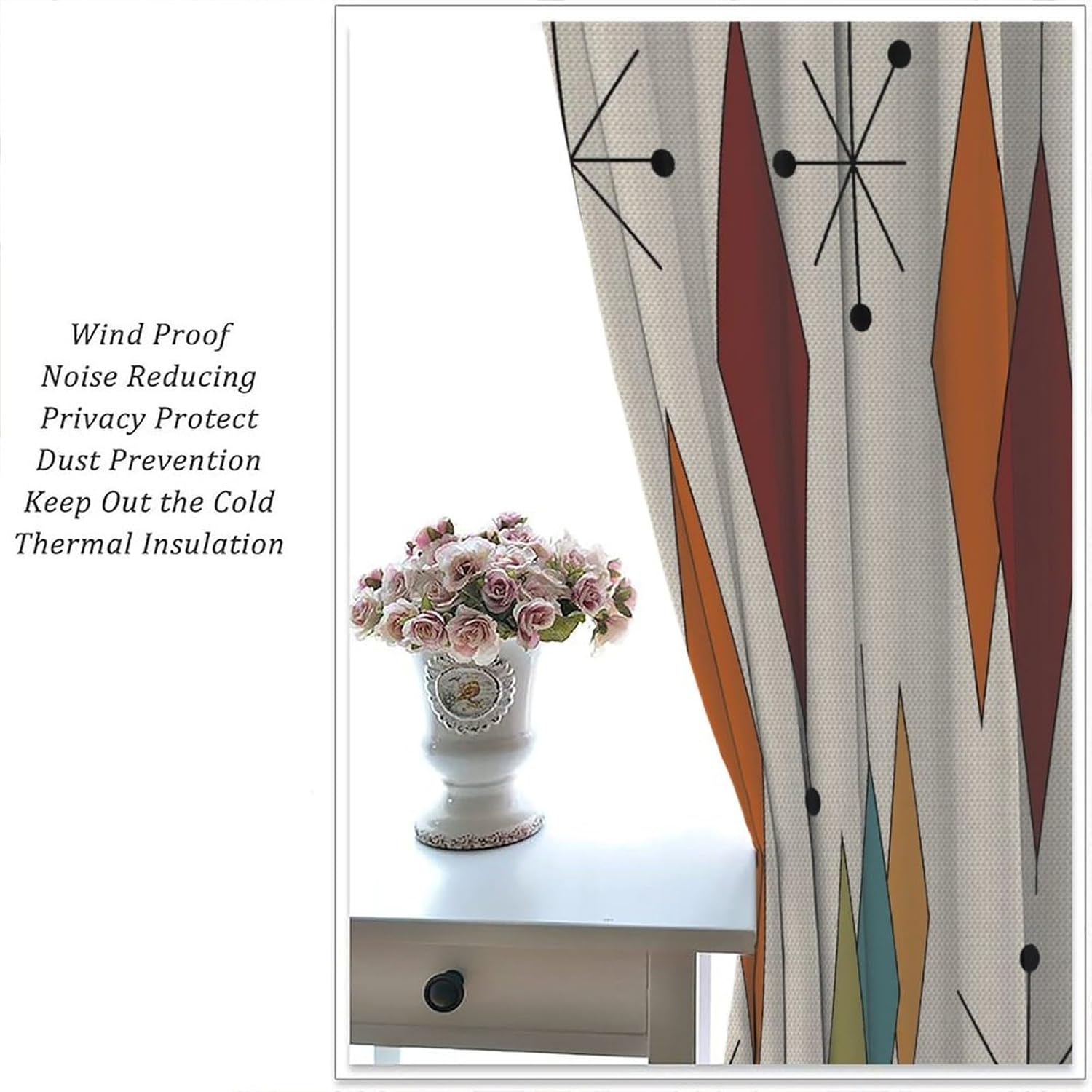 Abstract Geometric Modern Curtains Mid Century Art Colorful Orange Blue Green Window Treatments for Kitchen Bedroom Living Room Drapes 52x84 Inch