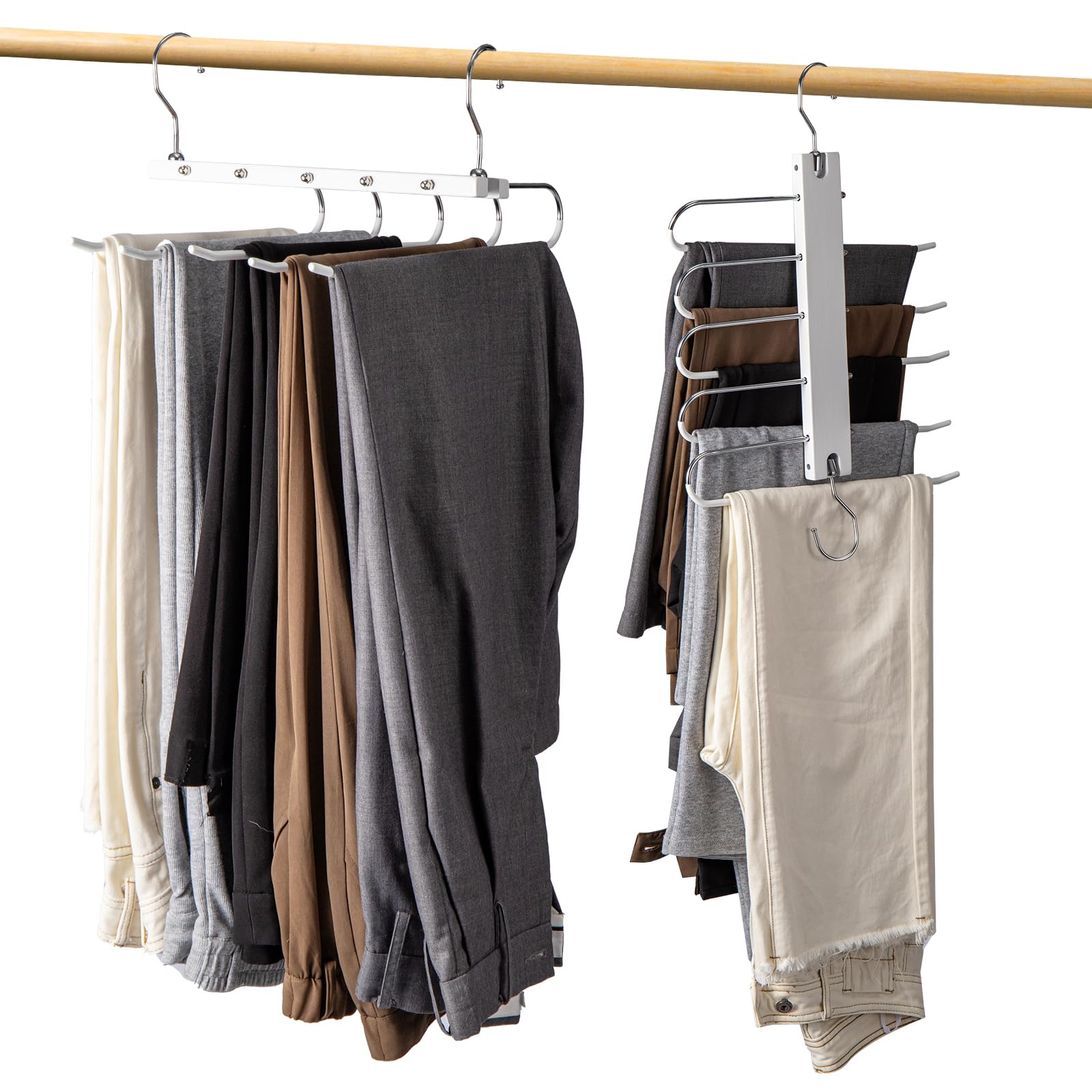 Youyijia 5-Layer Trouser Hangers Space Saving 2-Pack Multi-Functional Wardrobe Organizers Non-Slip Pants Hangers Closet Organizers for Jeans Clothes Scarves and Towels (White) — image 1