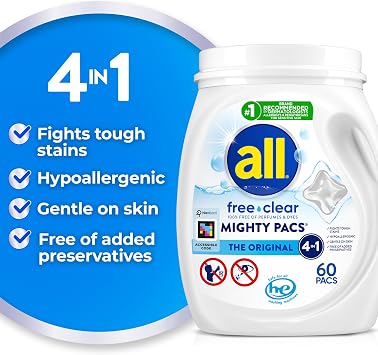 all Unit Dose Laundry Detergent, Mighty Pacs, Free Clear, 60 Count