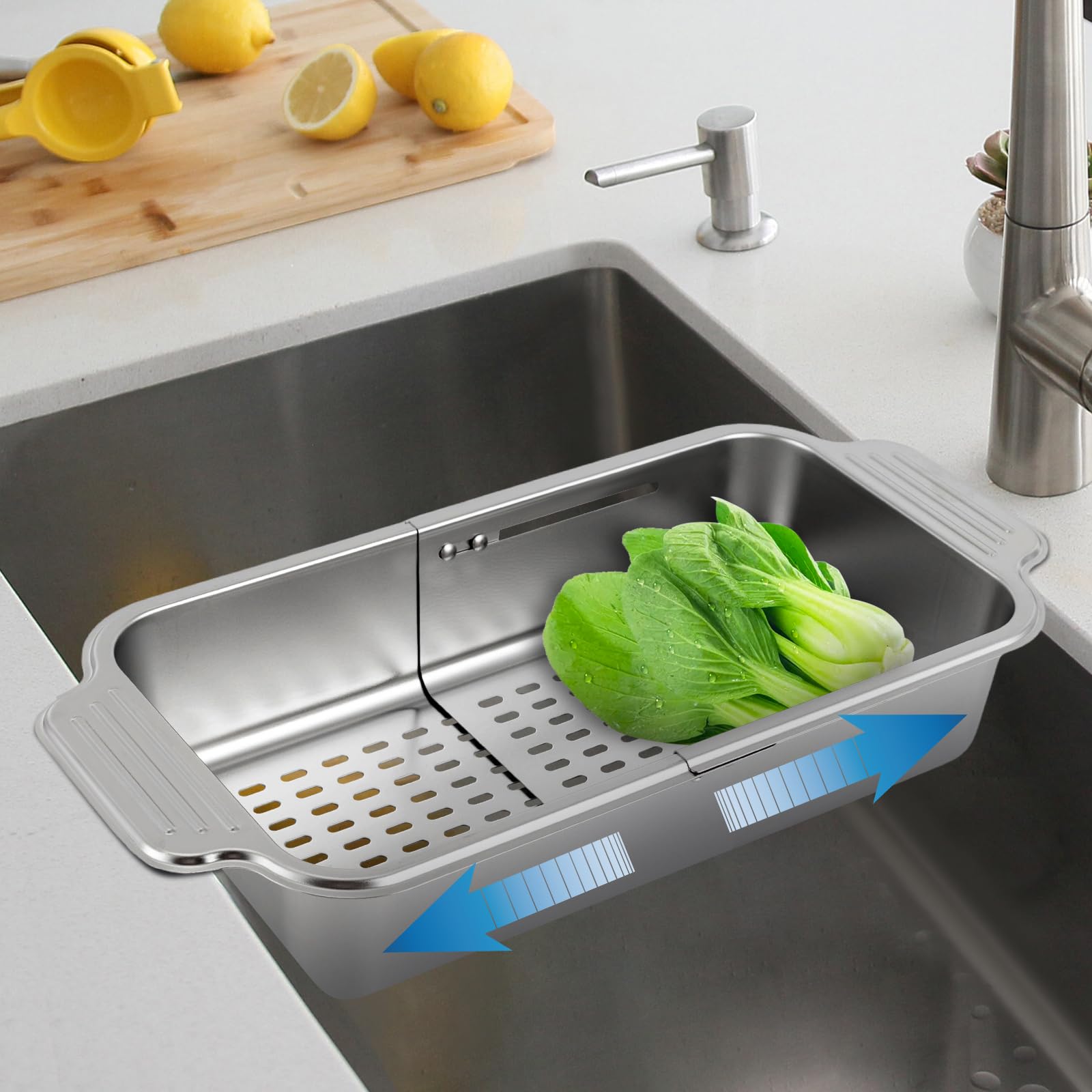 Cestello scolapiatti regolabile, in acciaio inox 304, sopra la