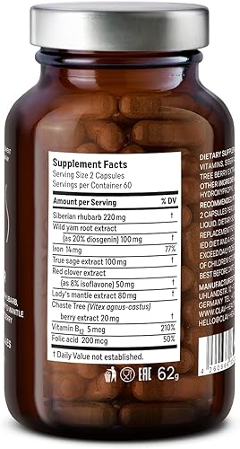 Miniatura 10 de CLAV Equilibrio hormonal natural para mujeres Alivio del síndrome premenstrual con ruibarbo siberiano, ñame silvestre y bayas Vitex Suplemento