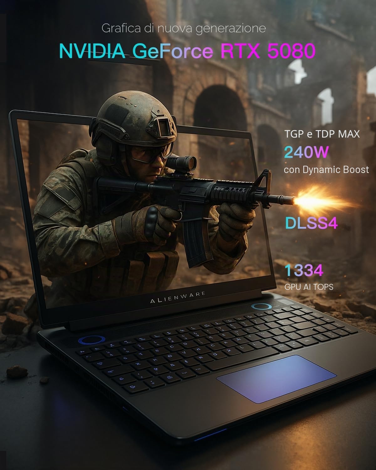 Alienware 16 Area-51 Laptop da Gioco - Intel 24-Core Ultra 9 275HX, NVIDIA RTX 5080, 16 Pollici 2.5K QHD+ 240Hz Display, 32GB DDR5, 2TB SSD, Tastiera retroilluminata RGB, Win 11 Pro, Office Pro